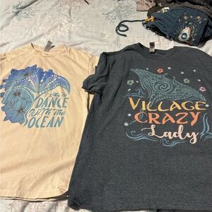 Moana Ocean and Village Graphic Tees - Cream and Gray